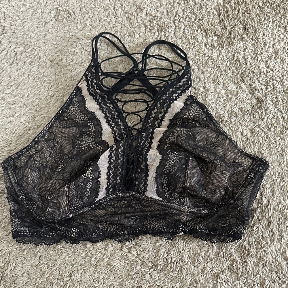 Victoria's Secret Black Lace-Up Bralette